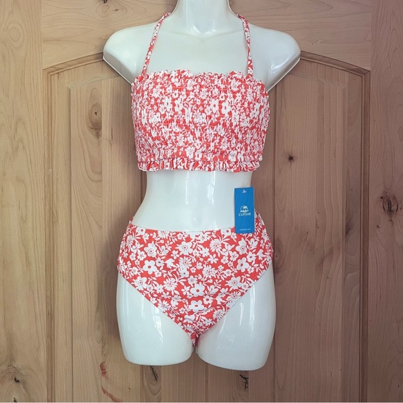 Medium Cupshe Orange Floral Bikini Set Bandeau or Strapless - Picture 4 of 5